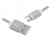 KABEL USB-A MicroUSB SZARY 2M MOCNY OPLOT SZYBKIE ŁADOWANIE I TRANSFER