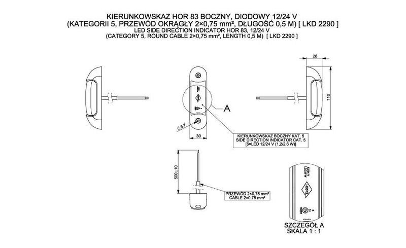 Lampa LED boczna kierunkowskazu LKD2290 zdjęcie 2