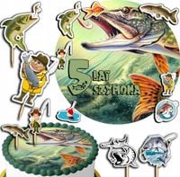 ZESTAW OPŁATEK NA TORT 20CM + TOPPERY PAPIEROWE - RYBY HOBBY 15CM 18CM