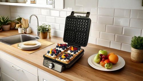 MOCNA GOFROWNICA 4 CHRUPIĄCE GOFRY REGULACJA TEMPERATURY TERMOSTAT 1500W na Arena.pl