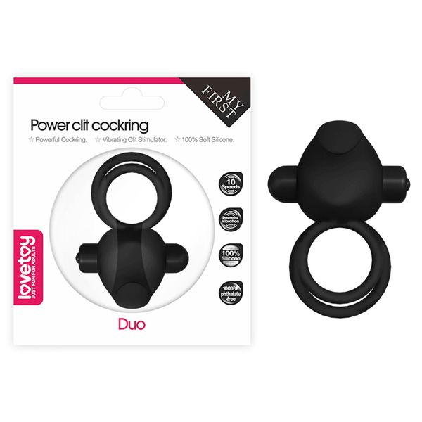 Power Clit Duo Silicone Cockring Black zdjęcie 1