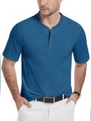 Koszulka Męska Henley Bawełniana Polo Bez Kołnierzyka Niebieska Rozmiar XL