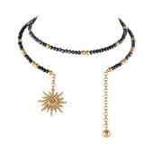 choker z granatowych koralików i kuleczek, ze słoneczkiem (c25/mem/29au)