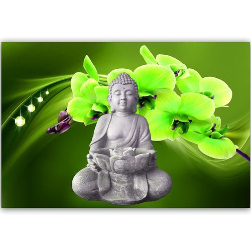 Obraz na płótnie - Canvas, Budda z orchideami 3 90x60 na Arena.pl