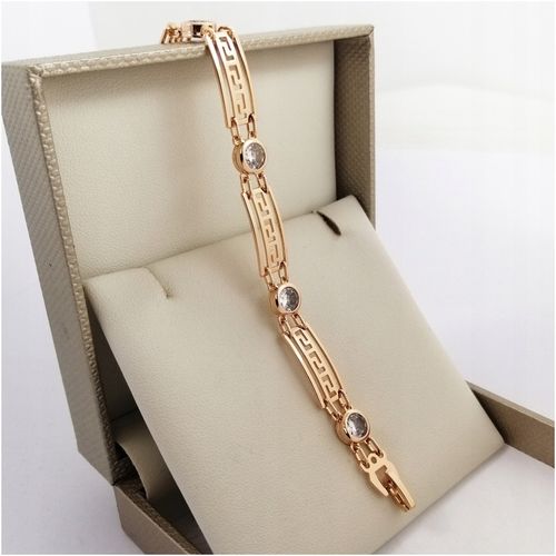 ZŁOTA BRANSOLETKA DAMSKA ZE STALI CHIRURGICZNEJ Z CYRKONIAMI GRECKA+GRATISY na Arena.pl