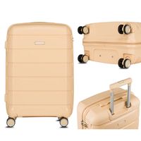 beżowa, mała walizka kabinowa z polipropylenu z wysuwaną,