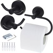 Zestaw Łazienkowy Czarny Wieszaki Haczyki Ścienne + Uchwyt na Papier