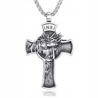 Naszyjnik Wisiorek męski Krzyż Jezus Chrystus Stal Chirurgiczna