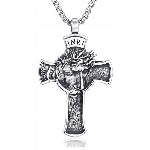 Naszyjnik Wisiorek męski Krzyż Jezus Chrystus Stal Chirurgiczna na Arena.pl