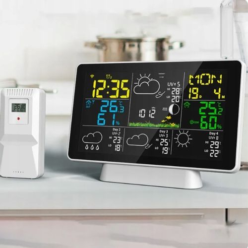 STACJA POGODY WiFi 3 CZUJNIKI UV hPa TEMP WILGOTNOŚĆ FAZY KSIĘŻYCA BUDZIK na Arena.pl