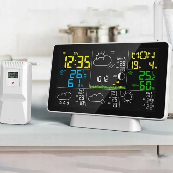 STACJA POGODY WiFi 3 CZUJNIKI UV hPa TEMP WILGOTNOŚĆ FAZY KSIĘŻYCA BUDZIK zdjęcie 9