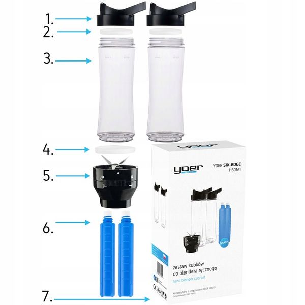 2 x Kubek BIDON 700ml Blender ręczny Yoer HB01S zdjęcie 7