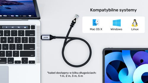 Unitek Kabel Ethernet USB C RJ-45 LAN, przewód sieciowy, 3m na Arena.pl