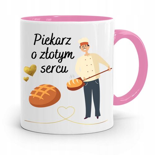 Kubek Różowy Dla Piekarza O Złotym Sercu Prezent Z Nadrukiem Ze Zdjęciem na Arena.pl