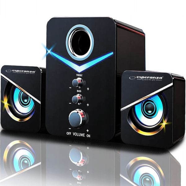 GŁOŚNIKI KOMPUTEROWE 2.1 PODŚWIETLENIE LED MOC 6W zdjęcie 1