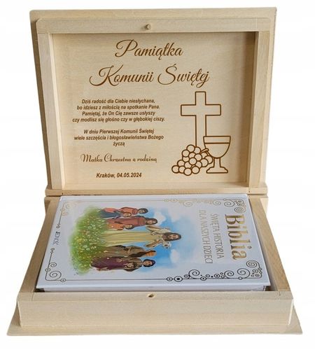Biblia Pismo Święte Pamiątka Komunii PREZENT na Komunię + Grawer w pudełku na Arena.pl