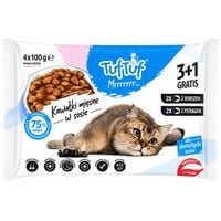 TufTuf kawałki w sosie dla kota 2x Dorsz 2x Pstrąg 4x100g 3+1 Gratis