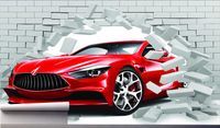 Fototapeta CEGŁY AUTO DZIURA W ŚCIANIE 300x210