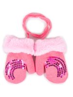 Rękawiczki dziewczęce podwójne różowe z cekinami 14 YOCLUB