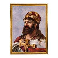 Obraz do salonu Mieszko I 50x70 cm w Złotej Drewnianej Ramie Poczet Królów