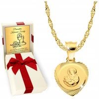 Złoty Łańcuszek 925/585 Medalik Serce Matka Komunia Chrzest Grawer