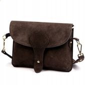 Czekoladowa torebka zamszowa DUŻA włoska listonoszka ciemny brąz Vera Pelle