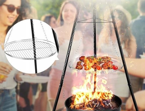 PALENISKO TRÓJNÓG GRILL OGRODOWY OGNISKOWY WISZĄCY DUŻY RUSZT CHROMOWANY 50 na Arena.pl