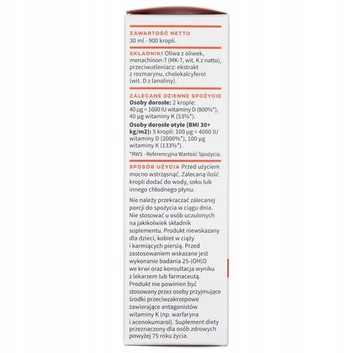 WITAMINA D3 4000 IU FORTE + K2 MK7 100mcg AURA HERBALS W KROPLACH Odporność na Arena.pl