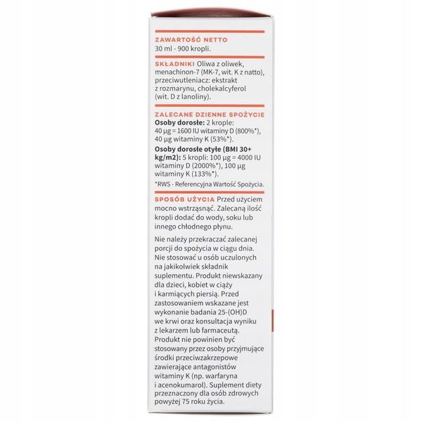 WITAMINA D3 4000 IU FORTE + K2 MK7 100mcg AURA HERBALS W KROPLACH Odporność zdjęcie 2