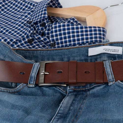 Skórzany pasek męski BRĄZOWY szeroki do spodni 85 na Arena.pl