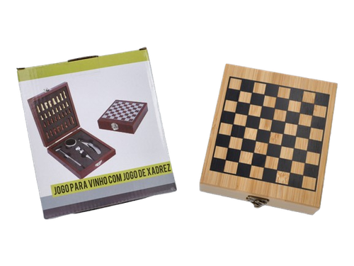 Zestaw z Kompletem Akcesoriów do Wina z Szachami w Drewnianym Pudełku na Arena.pl