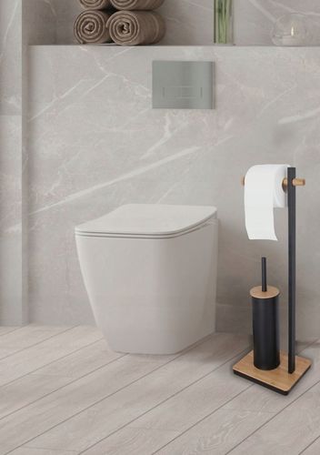 Stojak uchwyt wieszak na papier toaletowy i szczotkę do WC czarny bambus na Arena.pl