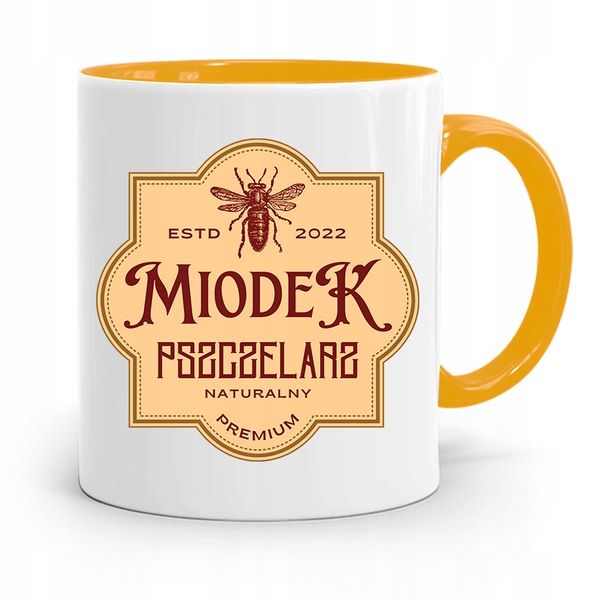 Kubek Zółty Dla Pszczelarza Miodek Prezent Z Nadrukiem Ze Zdjęciem zdjęcie 1