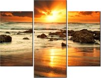 70 90CM OBRAZ 3 ELEM WSCHÓD SŁOŃCA WZBURZONYM OCEANEM ŚCIENNY PŁÓTNO