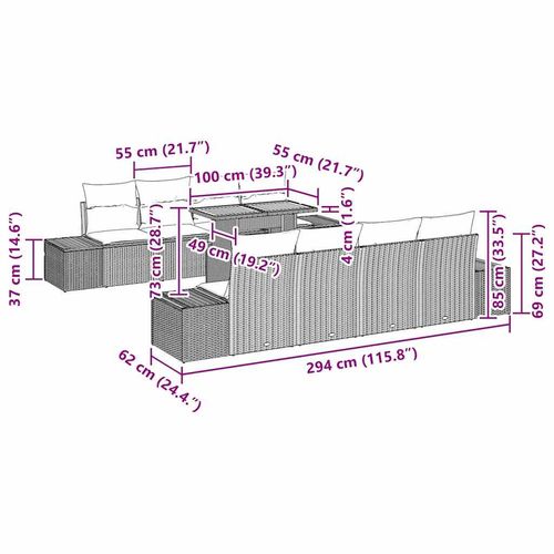 Zestaw Sof na Ogród z przechowywaniem 9 pcs Szary Polirattan na Arena.pl