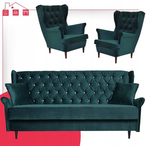 Zestaw wypoczynkowy uszak wersalka z fotelami Gaja ZIELONY na Arena.pl