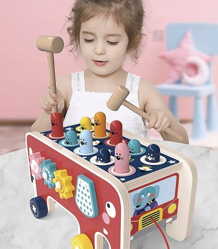 Drewniana Kostka Edukacyjna Słoń Wbijak Młotek Zabawka Prezent dla Dzieci na Arena.pl