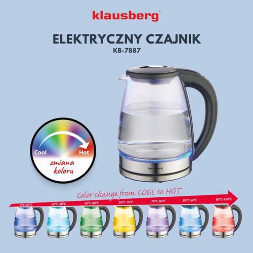 Czajnik elektryczny szklany Regulacja Temp. Klausberg KB-7887 1.8L LED LCD na Arena.pl