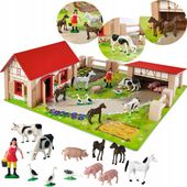 DREWNIANA FARMA ZAGRODA + FIGURKI ZWIERZĘTA WIEJSKIE AKCESORIA 23 ELEM.