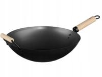 STALOWY WOK GŁĘBOKA PATELNIA Z DREWNIANĄ RĄCZKĄ