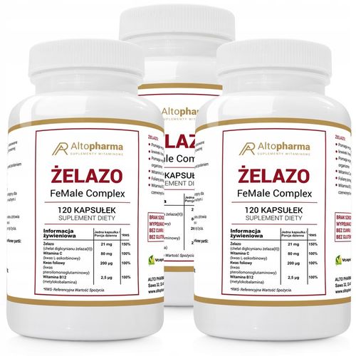 ŻELAZO CHELAT WITAMINA B9 B12 C WEGAN 3x120 kaps na Arena.pl