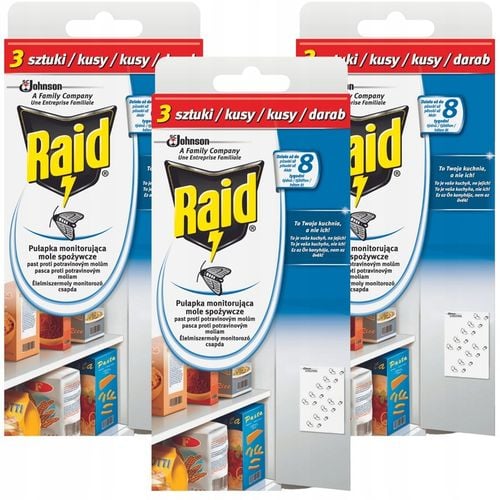 3X RAID PUŁAPKA NA MOLE SPOŻYWCZE DO SPIŻARNI KUCHNI 9 SZT DZIAŁANIE 8 na Arena.pl