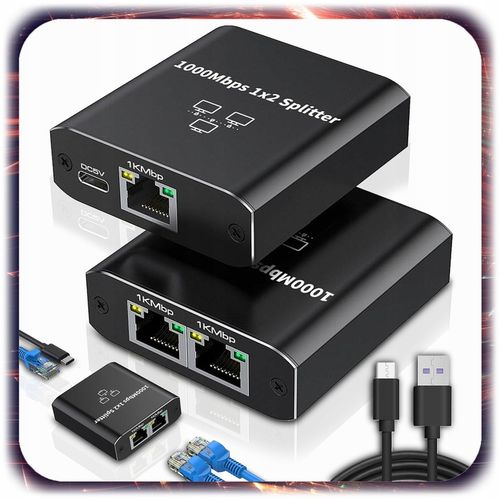 SPLITTER LAN 1x2 SWITCH ROZDZIELACZ ADAPTER 2xRJ45 ETHERNET 1000Mbps 1GB na Arena.pl