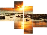 100 70CM OBRAZ 4 ELEM WSCHÓD SŁOŃCA WZBURZONYM OCEANEM DRUK PŁÓTNO RAMA