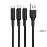 Kabel 3w1 USB A do Lightning / Micro USB / USB C Hoco 2A 1 m X25 czarny