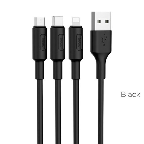 Kabel 3w1 USB A do Lightning / Micro USB / USB C Hoco 2A 1 m X25 czarny na Arena.pl