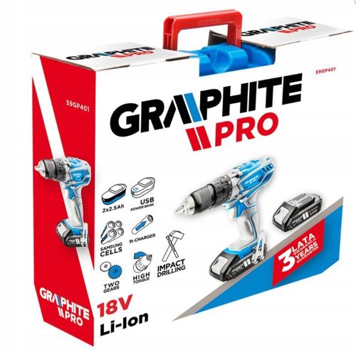 GRAPHITE PRO WIERTARKO-WKRĘTARKA UDAR 2*18V/2,5AH na Arena.pl