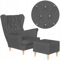 Fotel Uszak eko skóra Gaja z podnóżkiem Skandynawski Family meble szary siw