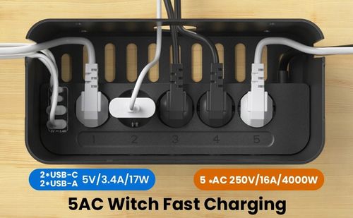 Listwa Zasilająca Organizer Na Przewody 5x AC + 4x USB Ineox LZO-1B Czarny na Arena.pl