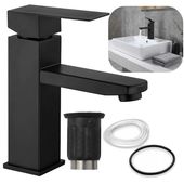 Bateria Stojąca Umywalkowa Nablatowa Niska Kran do Łazienki Czarny 17 cm